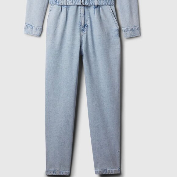 NWT GAP Stonewashed Denim Jumpsuit Belted Long Sleeve Light Jean Women's Size‎ 8 - Picture 10 of 16